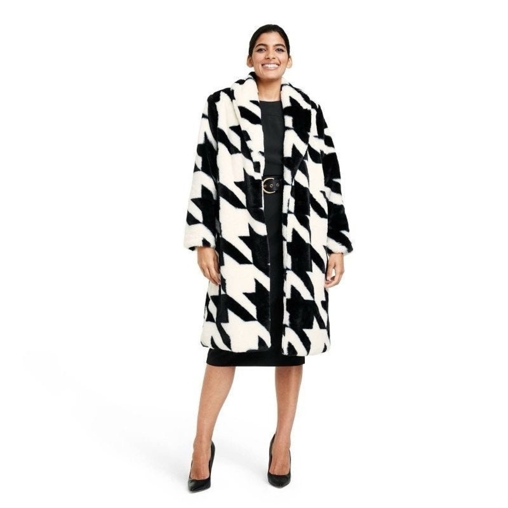 Sergio Hudson x‎ Target Designer Collection Houndstooth Faux Fur Coat Size M
